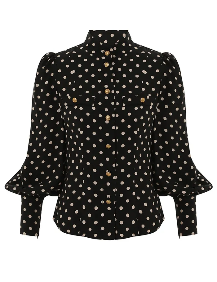 Women Zimmermann Tops Utility Blouse Blackcream Dot