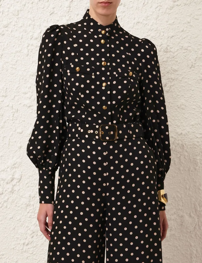 Women Zimmermann Tops Utility Blouse Blackcream Dot