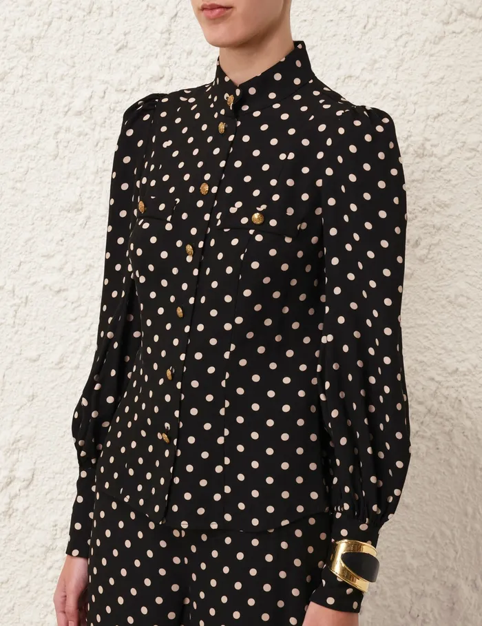 Women Zimmermann Tops Utility Blouse Blackcream Dot