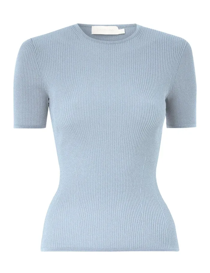 Women Zimmermann Tops Waverly Rib TShirt Blue Lurex