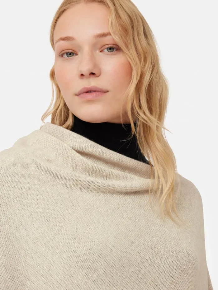 Wool Cashmere Blend Border Poncho Cream Women Jigsaw Ponchos and Scarves
