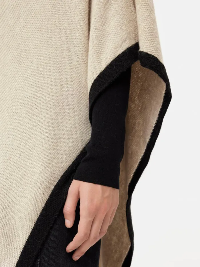 Wool Cashmere Blend Border Poncho Cream Women Jigsaw Ponchos and Scarves