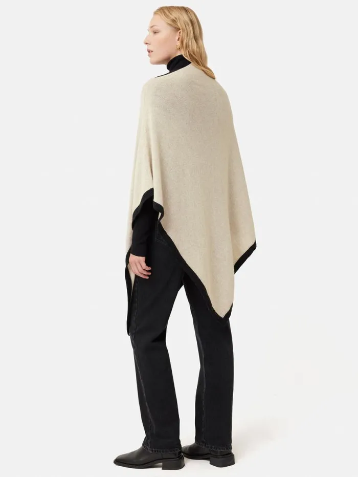 Wool Cashmere Blend Border Poncho Cream Women Jigsaw Ponchos and Scarves