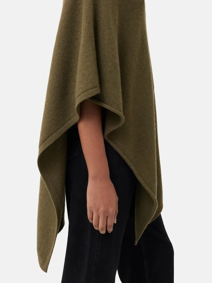 Wool Cashmere Blend Drape Poncho Green Women Jigsaw Ponchos and Scarves