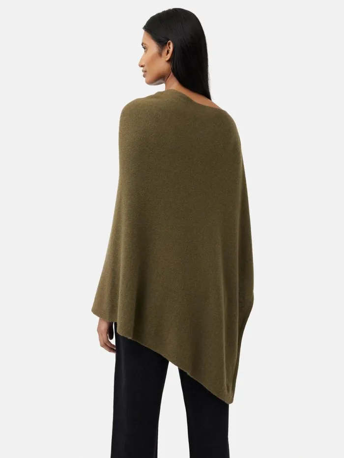 Wool Cashmere Blend Drape Poncho Green Women Jigsaw Ponchos and Scarves