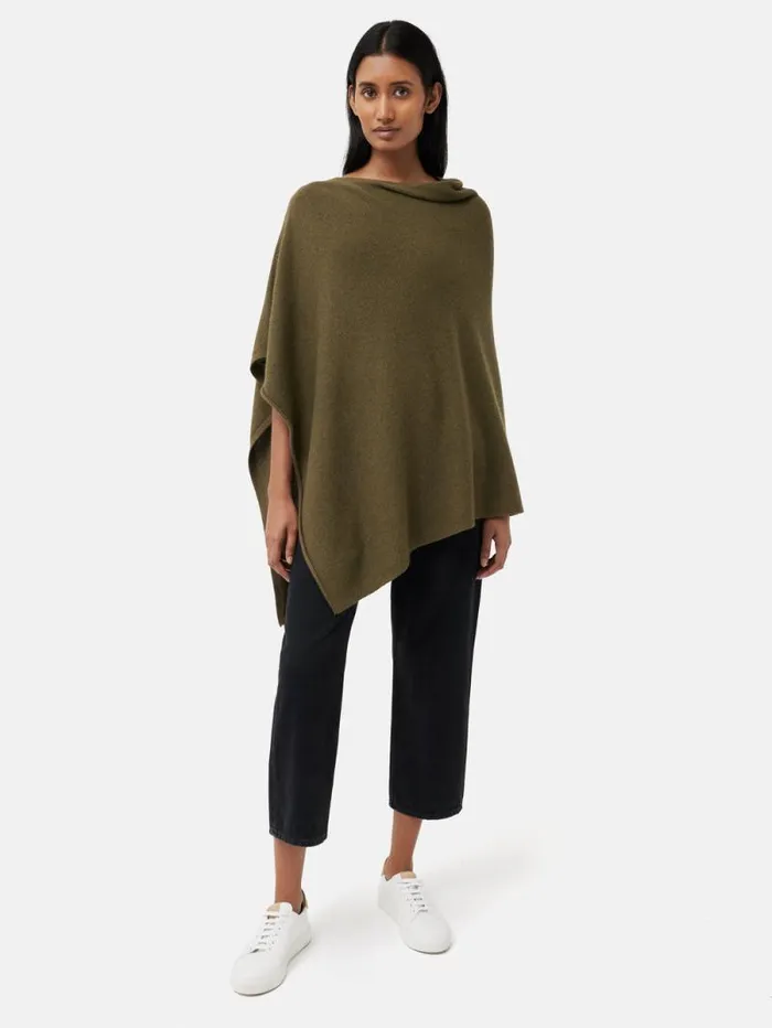 Wool Cashmere Blend Drape Poncho Green Women Jigsaw Ponchos and Scarves