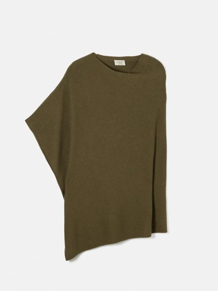 Wool Cashmere Blend Drape Poncho Green Women Jigsaw Ponchos and Scarves