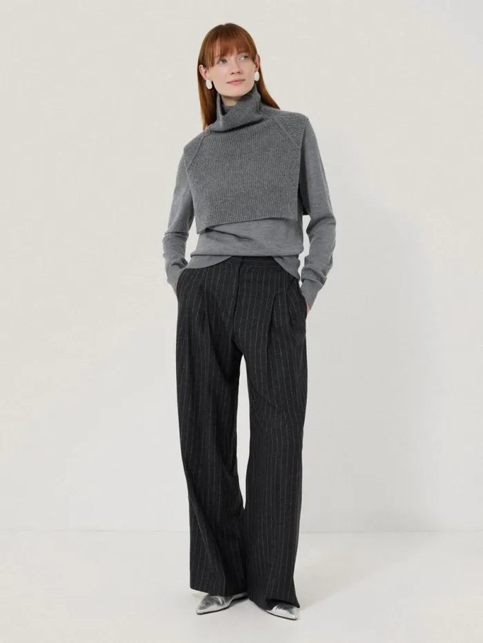 Wool Cashmere Roll Neck Bib Grey Women Jigsaw Shirts and Tops
