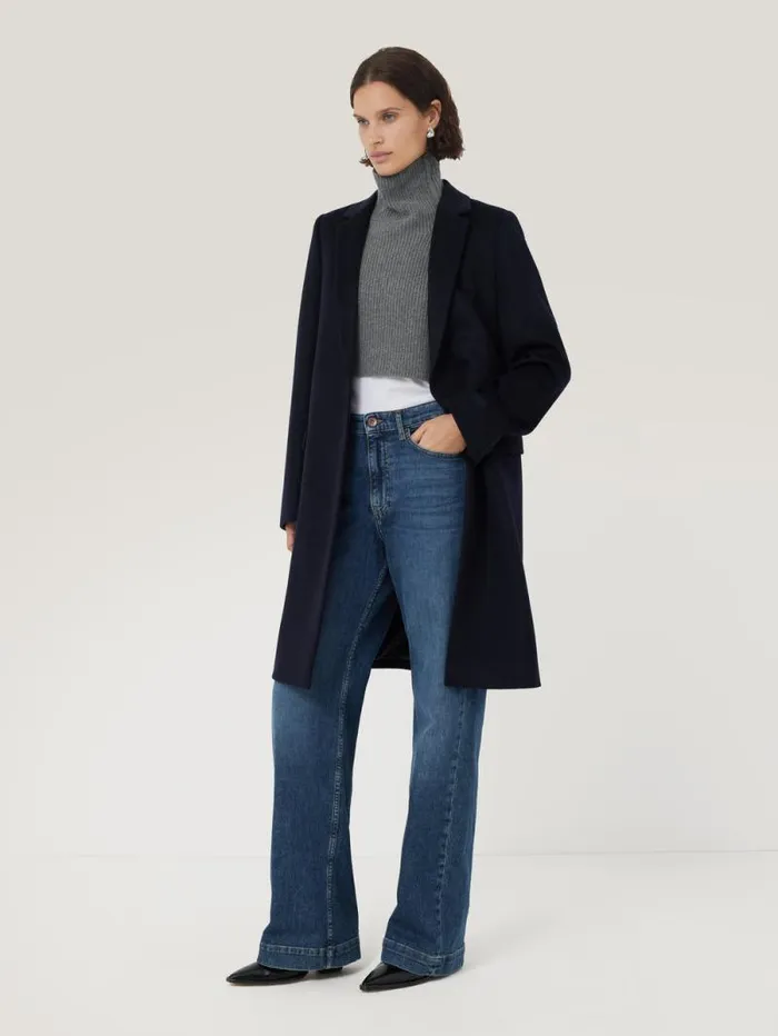 Wool Cashmere Roll Neck Bib Grey Women Jigsaw Shirts and Tops