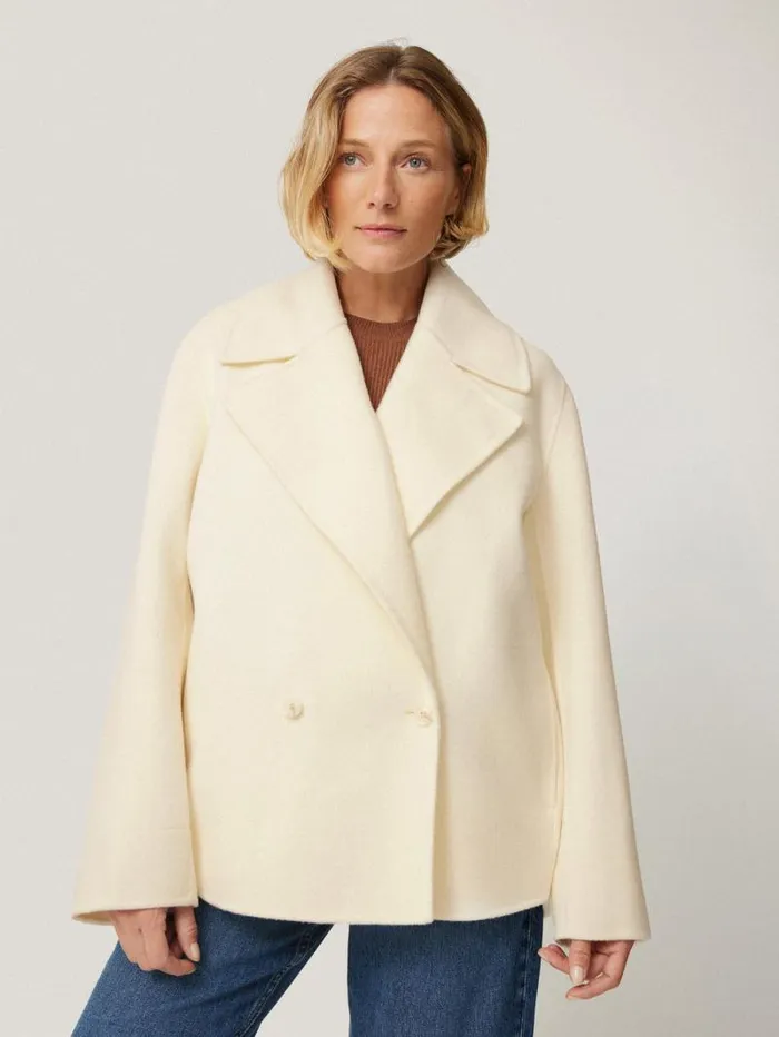 Wool Double Faced Short Coat Ivory Women Jigsaw Coats and Jackets