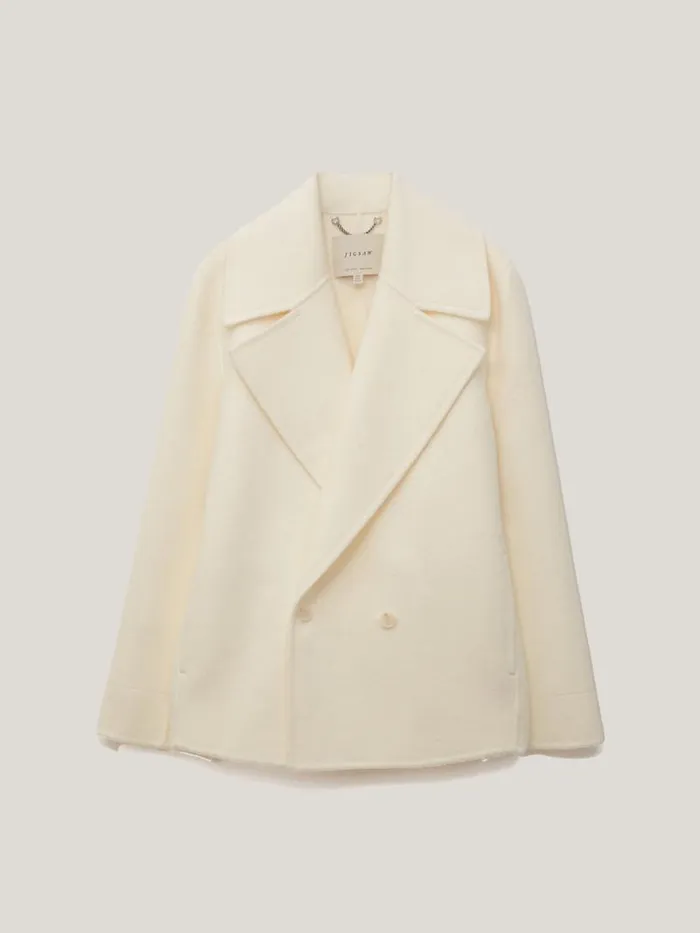 Wool Double Faced Short Coat Ivory Women Jigsaw Coats and Jackets