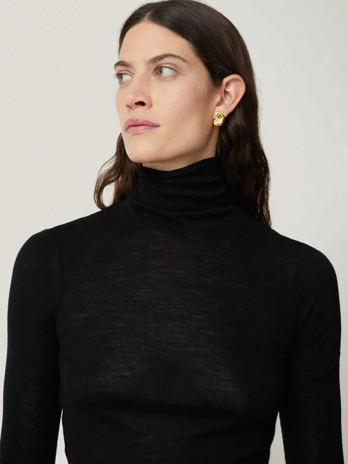 Wool Jersey Polo Neck Top Black Women Jigsaw Shirts and Tops