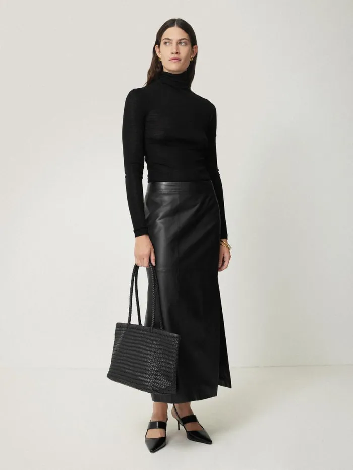 Wool Jersey Polo Neck Top Black Women Jigsaw Shirts and Tops