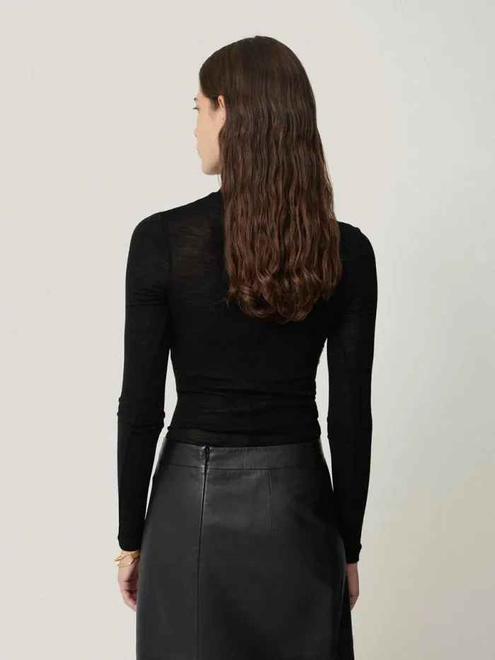 Wool Jersey Polo Neck Top Black Women Jigsaw Shirts and Tops