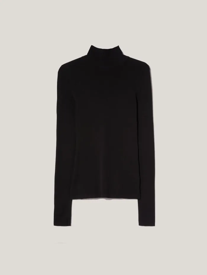 Wool Jersey Polo Neck Top Black Women Jigsaw Shirts and Tops