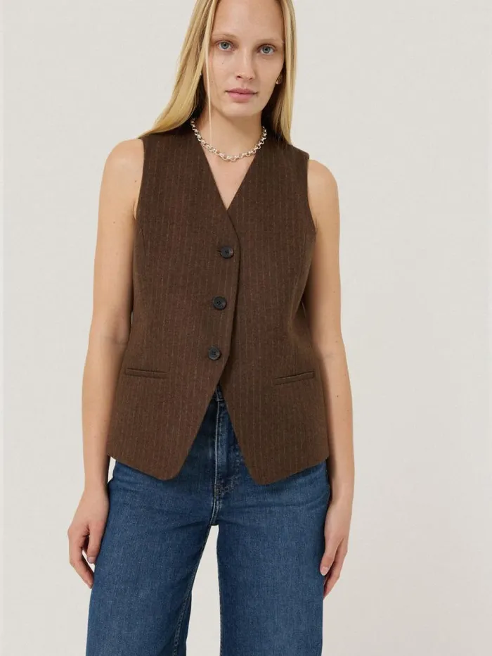 Wool Pinstripe Waistcoat Brown Women Jigsaw Coords
