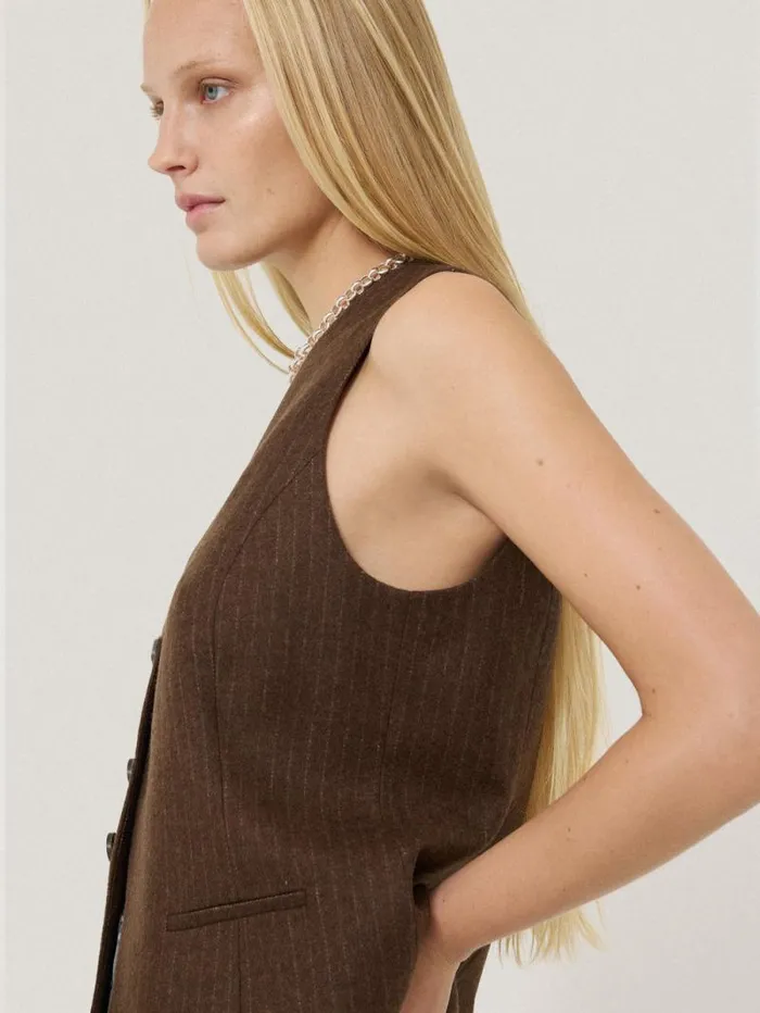 Wool Pinstripe Waistcoat Brown Women Jigsaw Coords