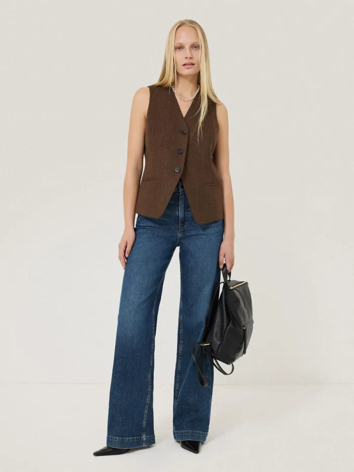 Wool Pinstripe Waistcoat Brown Women Jigsaw Coords