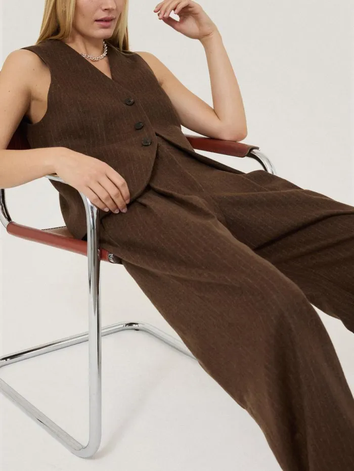 Wool Pinstripe Waistcoat Brown Women Jigsaw Coords