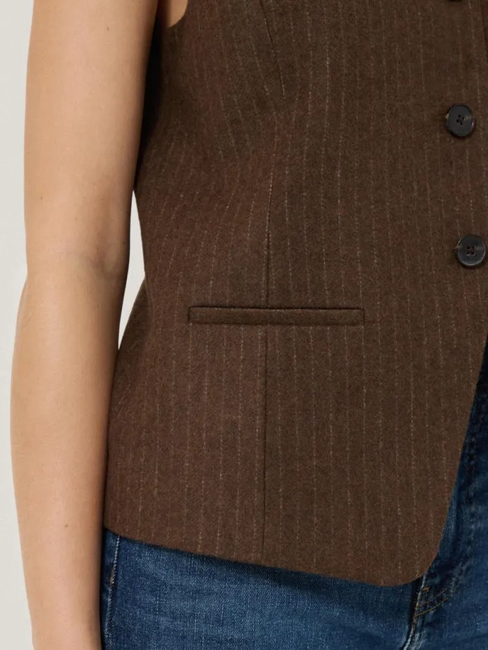 Wool Pinstripe Waistcoat Brown Women Jigsaw Coords