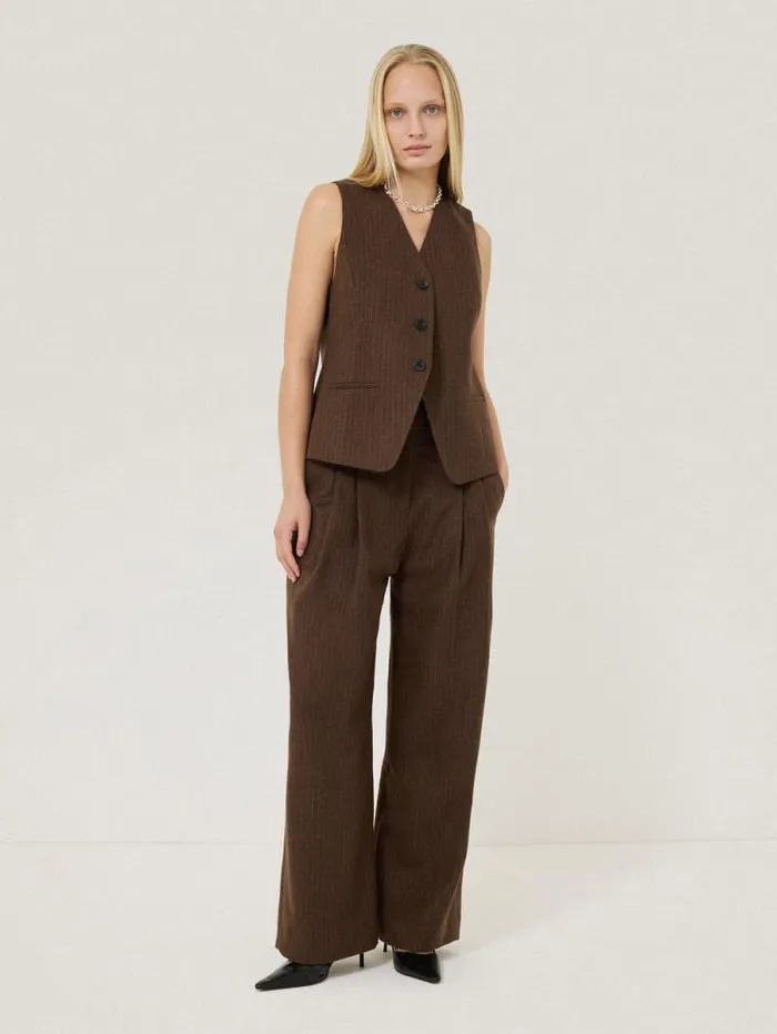 Wool Pinstripe Waistcoat Brown Women Jigsaw Coords