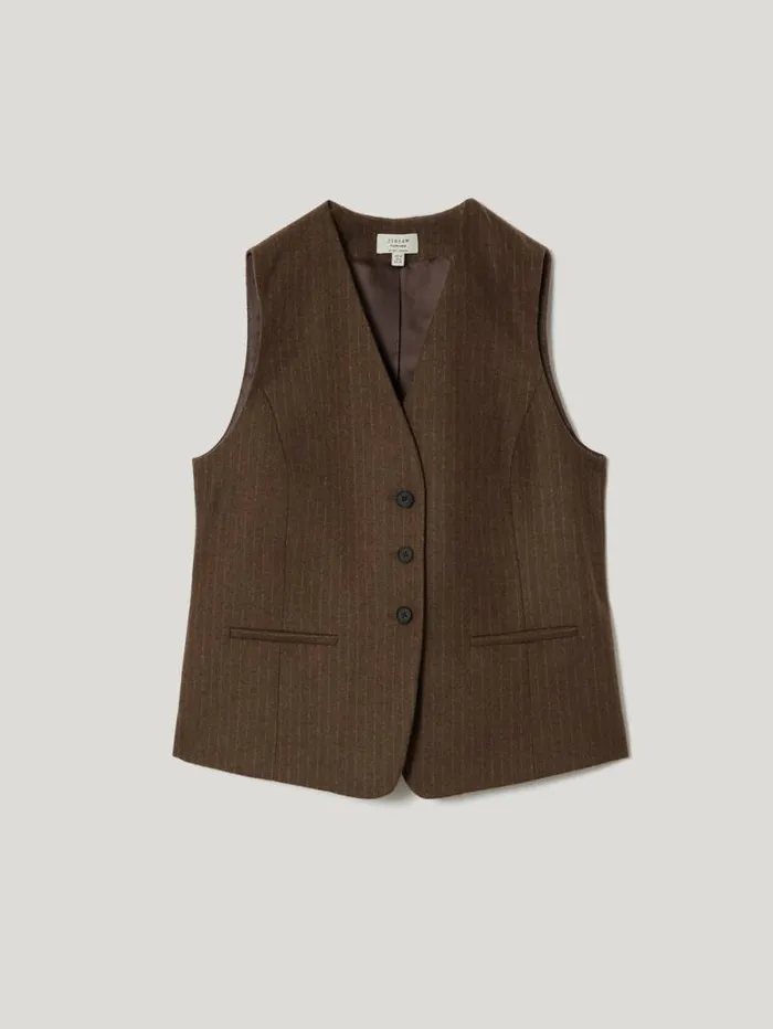 Wool Pinstripe Waistcoat Brown Women Jigsaw Coords