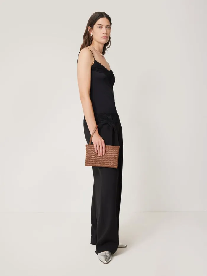 Woven Leather Pouch Tan Women Jigsaw Bags
