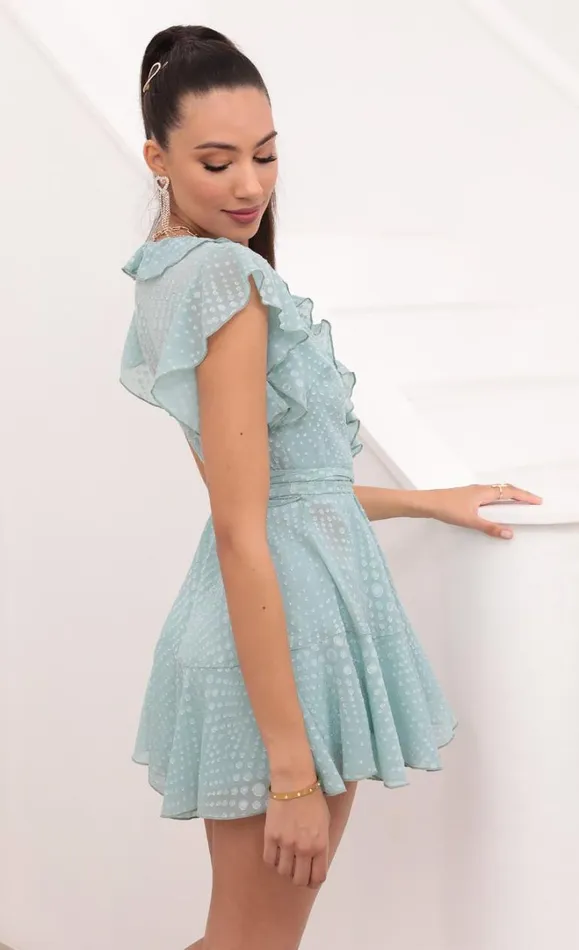 Wrap Dress Seafoam Dotted Chiffon Women LUCY IN THE SKY Mini Dresses Wrap Dress Seafoam Dotted Chiffon Women LUCY IN THE SKY Mini Dresses