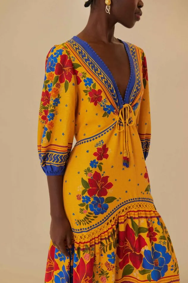 Yellow Floral Yard Lenzing Ecovero Euroflax Maxi Dress Women FARM Rio Maxi Dresses