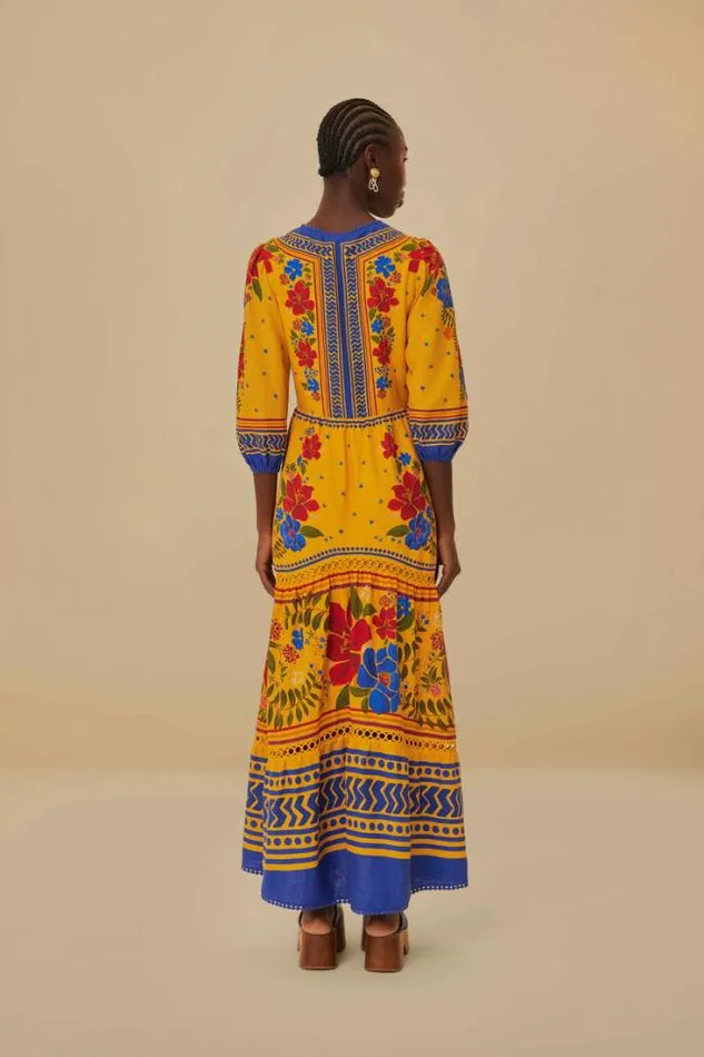 Yellow Floral Yard Lenzing Ecovero Euroflax Maxi Dress Women FARM Rio Maxi Dresses