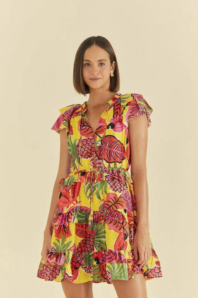 Yellow Fruit Dream Ruffle Mini Dress Women FARM Rio Mini Dresses
