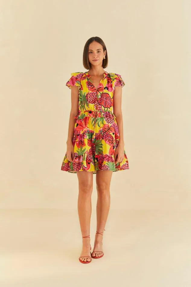 Yellow Fruit Dream Ruffle Mini Dress Women FARM Rio Mini Dresses