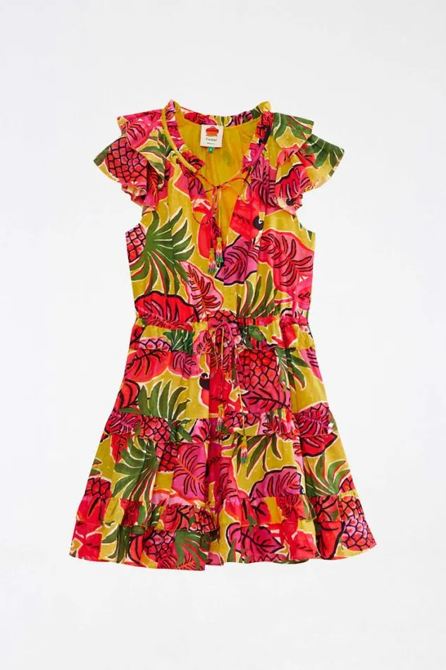 Yellow Fruit Dream Ruffle Mini Dress Women FARM Rio Mini Dresses