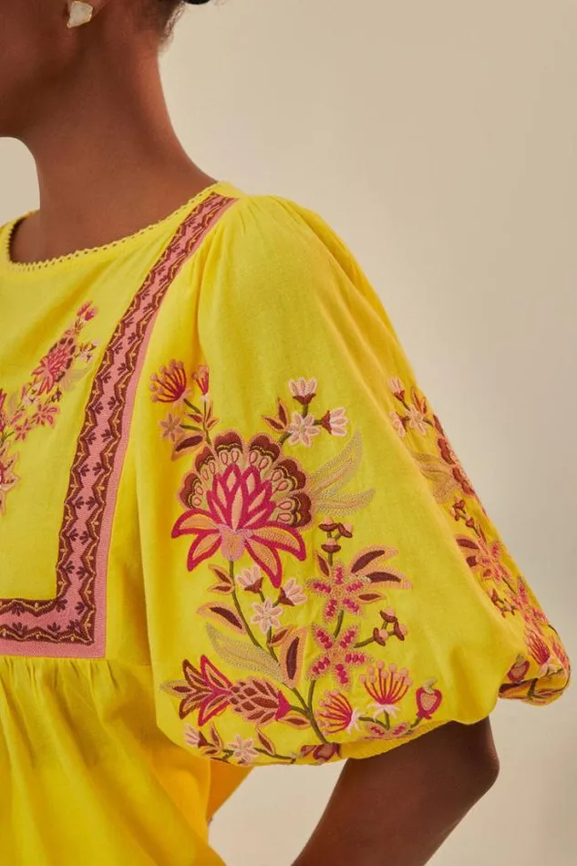 Yellow Garden Tapestry Embroidered Blouse Women FARM Rio Blouses