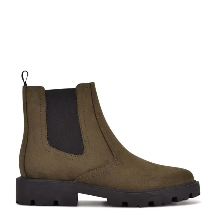 Yullon Lug Sole Chelsea Booties Green Stretch Suede Women Nine West Boots and Booties