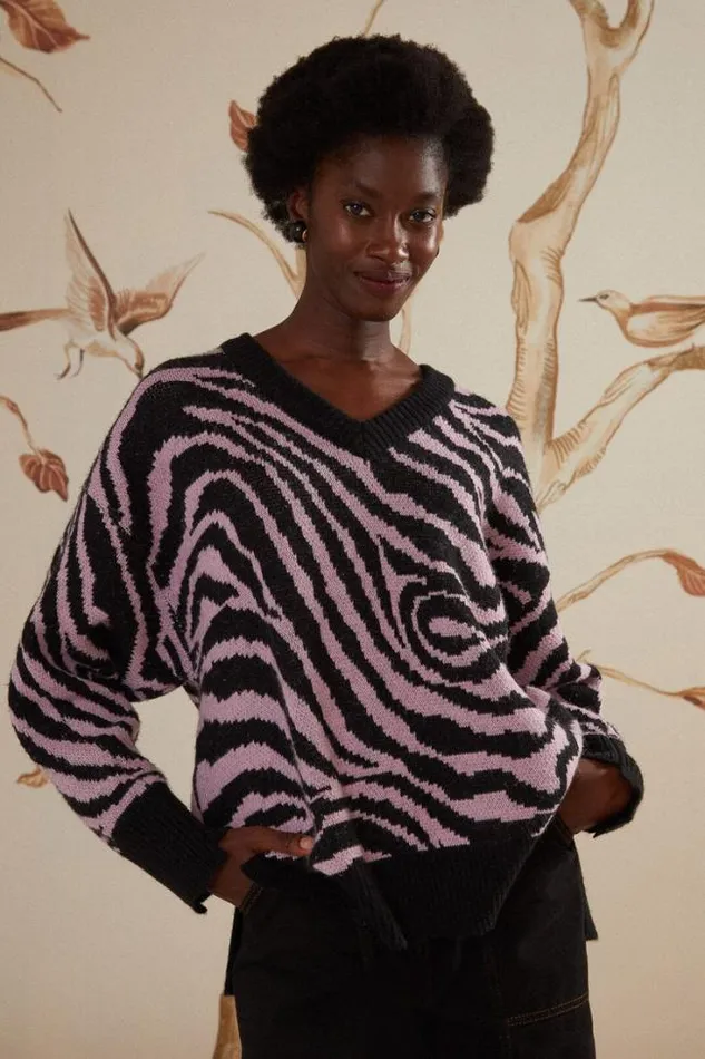 Zebra Skin Knit Sweater Women FARM Rio Sweaters and Sweatshirts