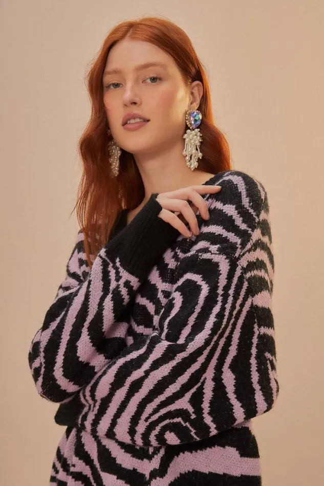 Zebra Skin Knit Sweater Women FARM Rio Sweaters and Sweatshirts