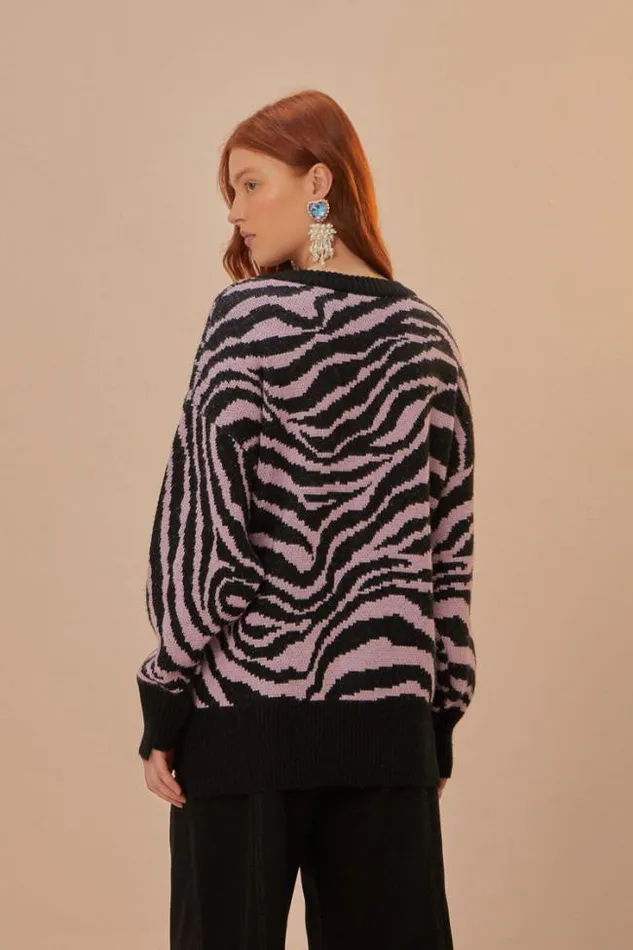 Zebra Skin Knit Sweater Women FARM Rio Sweaters and Sweatshirts