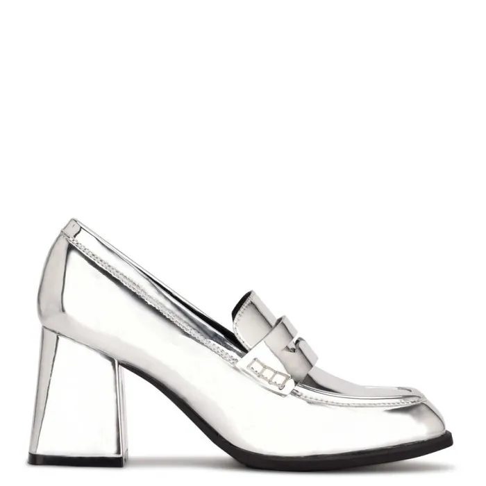 Zest Heeled Loafers Silver Mirror Metallic Women Nine West Heels