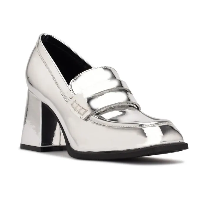 Zest Heeled Loafers Silver Mirror Metallic Women Nine West Heels