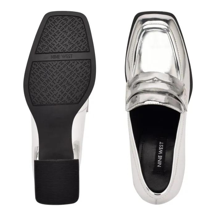 Zest Heeled Loafers Silver Mirror Metallic Women Nine West Heels