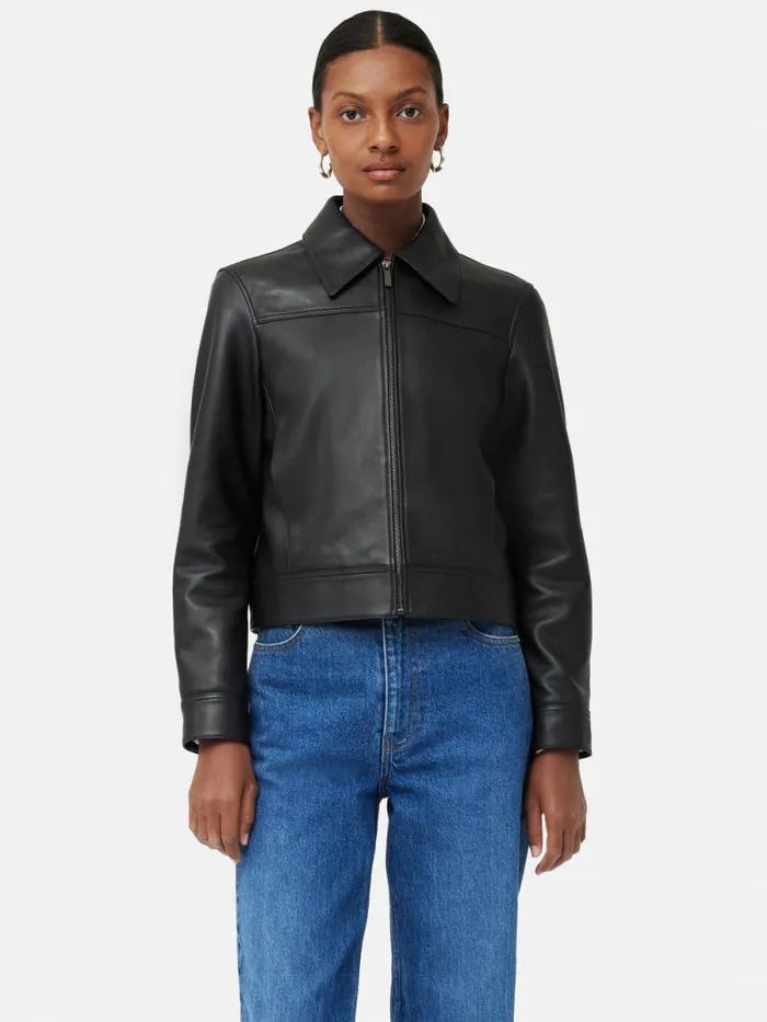 Zip Front Leather Biker Jacket Black Women Jigsaw Coats and Jackets