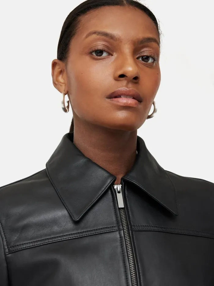 Zip Front Leather Biker Jacket Black Women Jigsaw Coats and Jackets