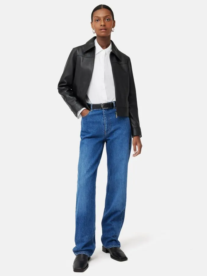 Zip Front Leather Biker Jacket Black Women Jigsaw Coats and Jackets