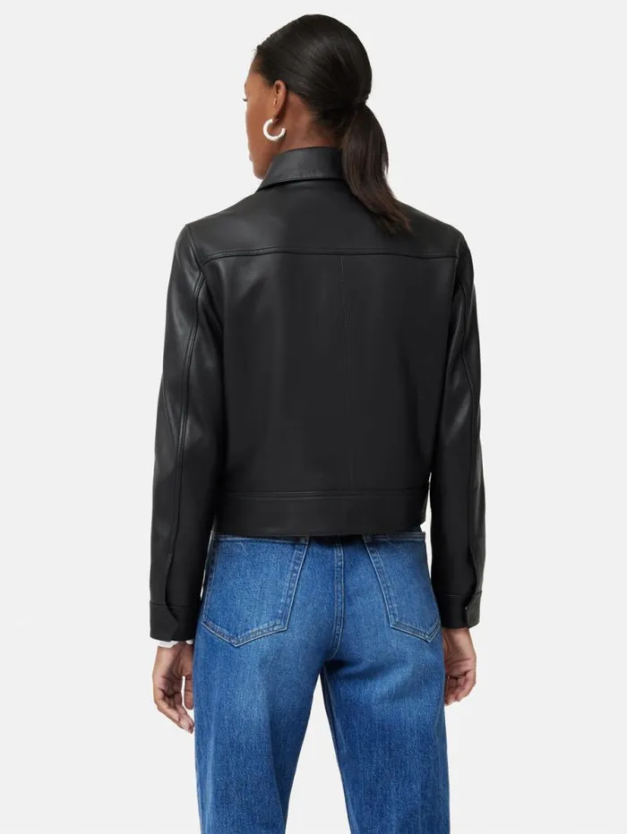 Zip Front Leather Biker Jacket Black Women Jigsaw Coats and Jackets