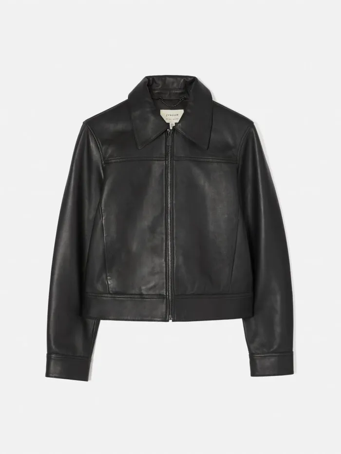 Zip Front Leather Biker Jacket Black Women Jigsaw Coats and Jackets